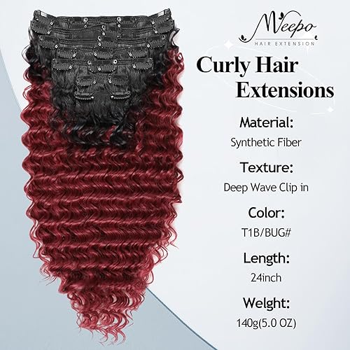 Miniatura 8 de MEEPO Extensión de cabello rizado negro con clip para mujeres negras, extensiones de cabello natural grueso de onda profunda, extensiones de cabello