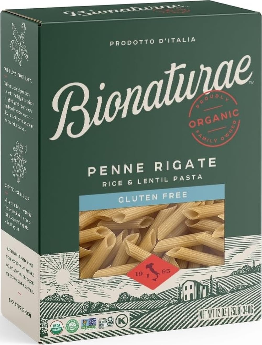 Bionaturae Penne Rigate Pasta Noodles, Gluten Free Pasta Organic, 12 Oz