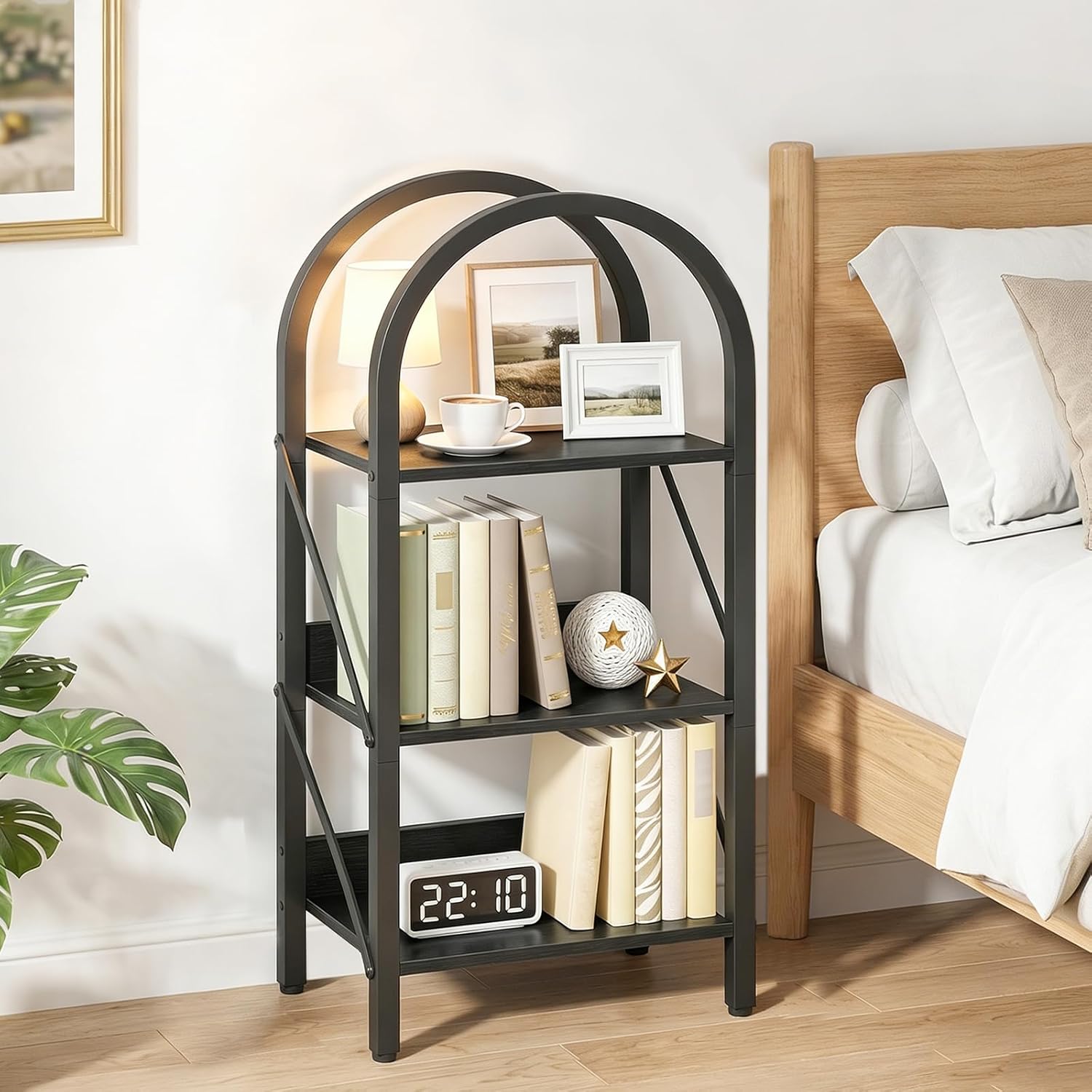 HOOBRO Bookshelf, 3-Tier Bookshelf Arched Display Racks, Industrial Bookcase with Metal Frame, Book Shelf Storage Organizer for Living Room, Office, Bedroom, Black BB423SJ01