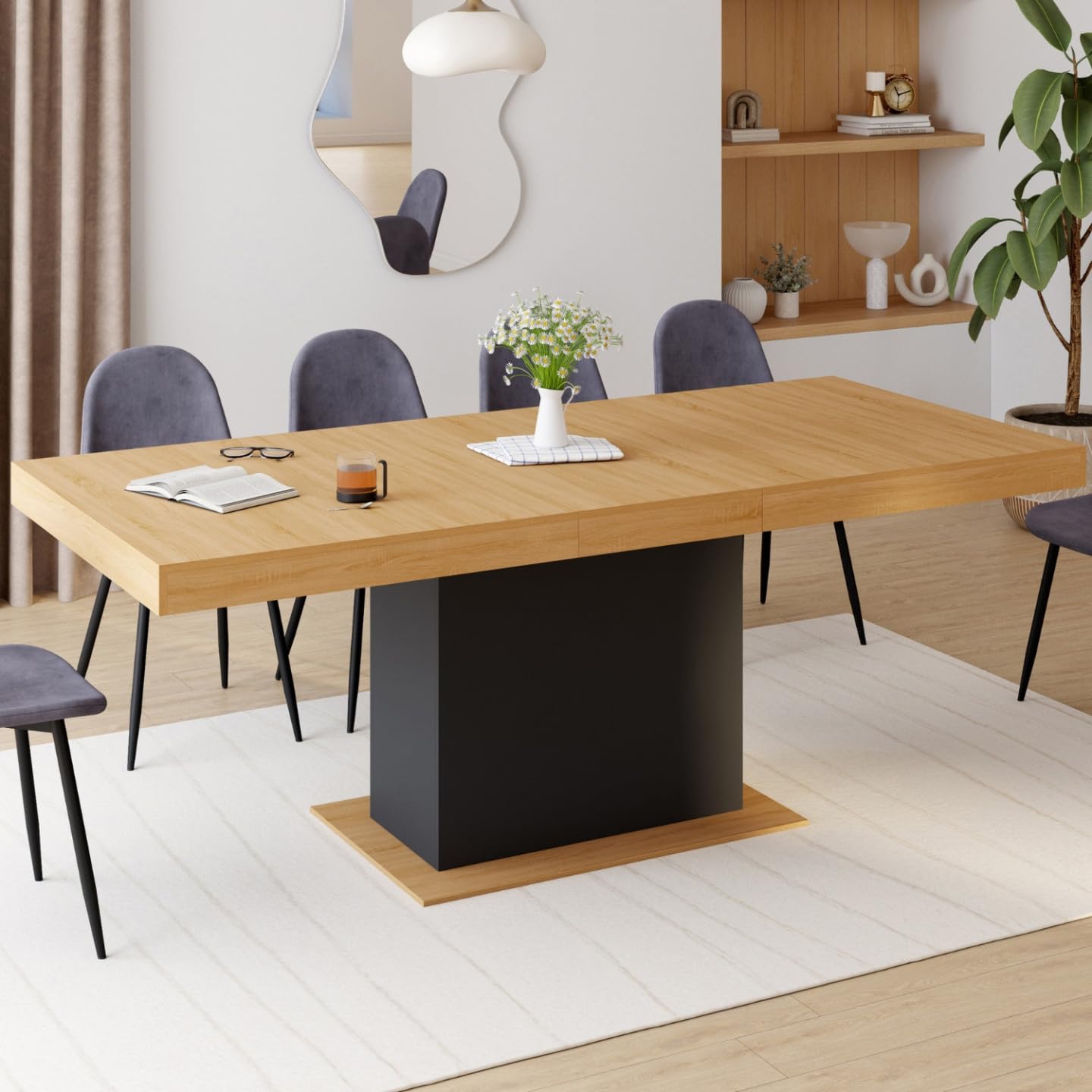 IDMarket - Table à Manger Extensible Rectangle Eden 6-10 Personnes Bois et Noir 160-200 cm