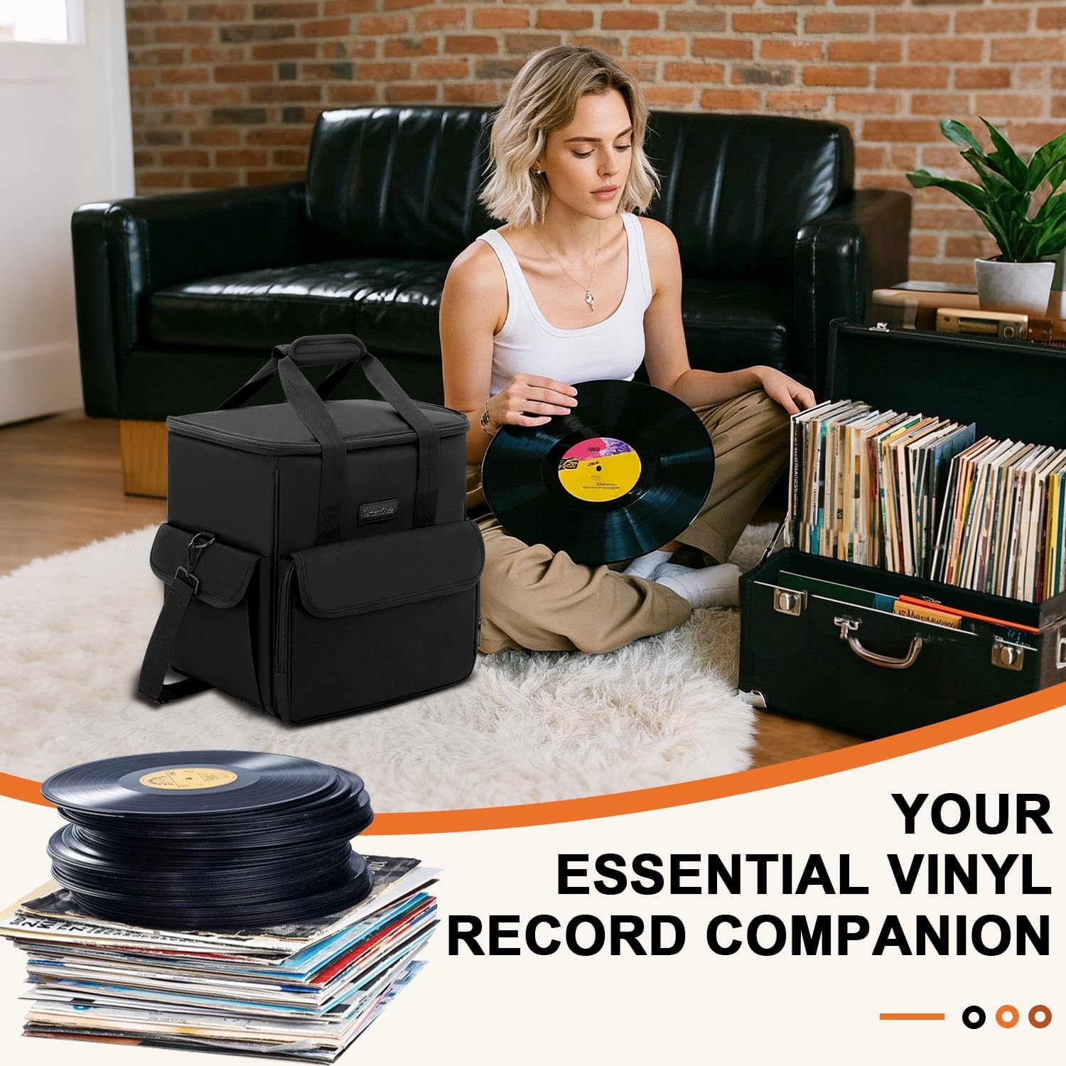Vinyl Record Case, Vinyl Record Carrying Bag Holds 60 LP(7/10/12 Inch), Water-Resistant Record Storage with 2 Dividers,Travel LP Case for Albums, DJs, Collectors, Idea Gift for vinyl Lovers (Bag Only) - Image 2