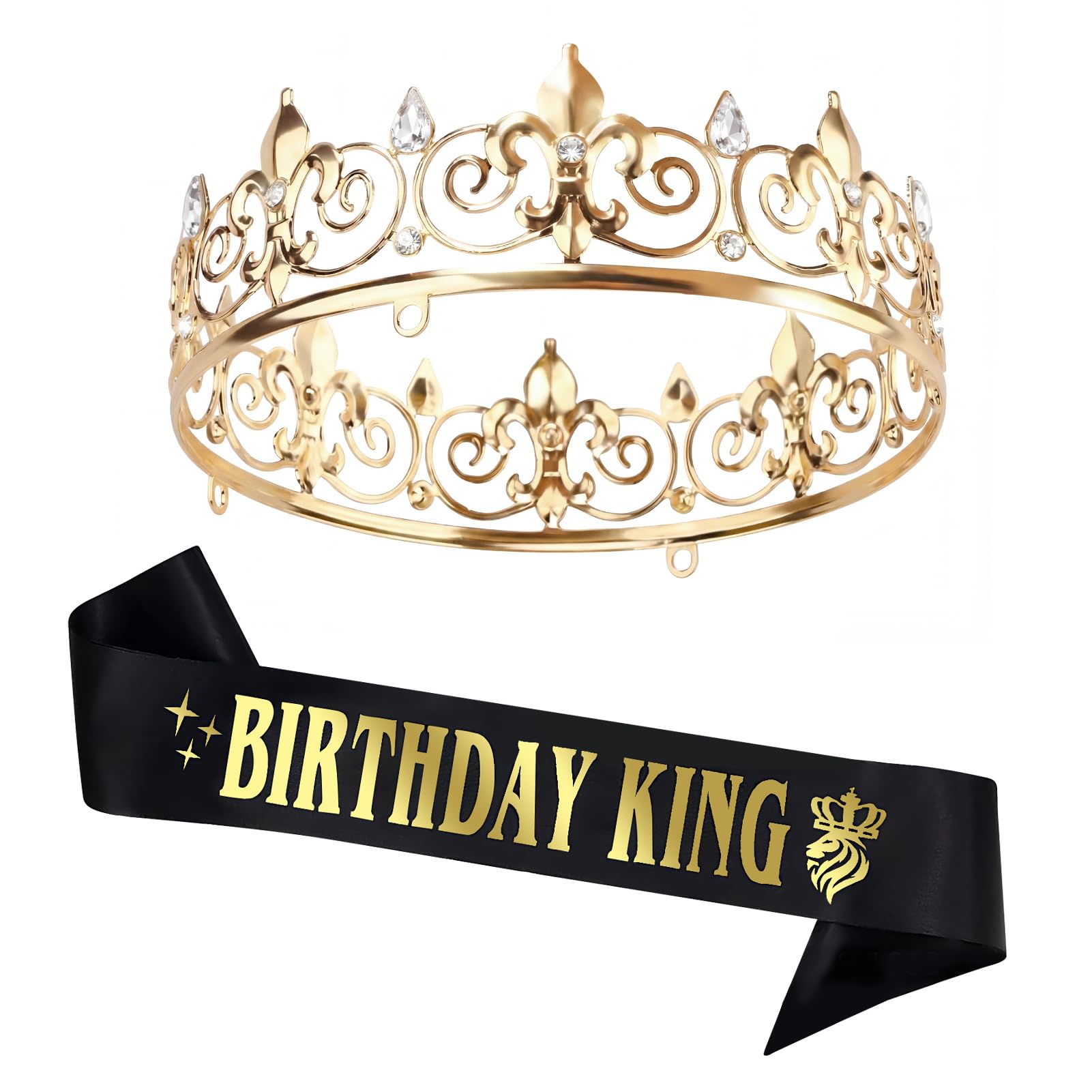 Chicpant Adults Birthday King Crown with Sash Set for Boy Party Decorations