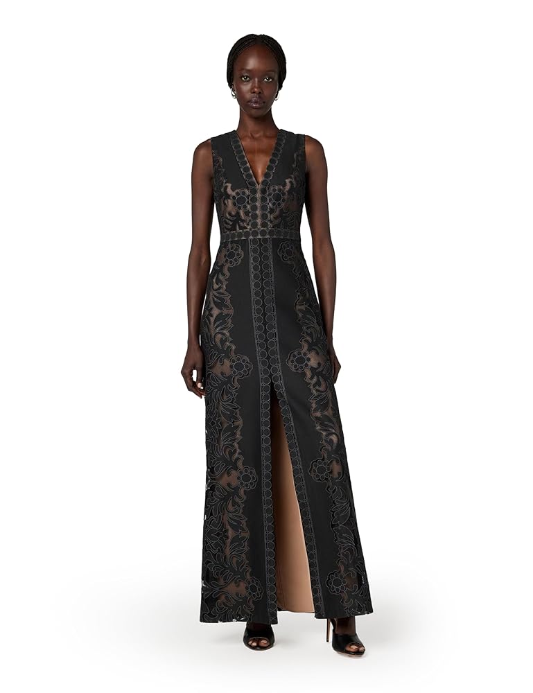 BCBGMAXAZRIA Women's V Neck Sleeveless Long Burnout Lace BCBGMAXAZRIA Women's V Neck Sleeveless Long Burnout Lace