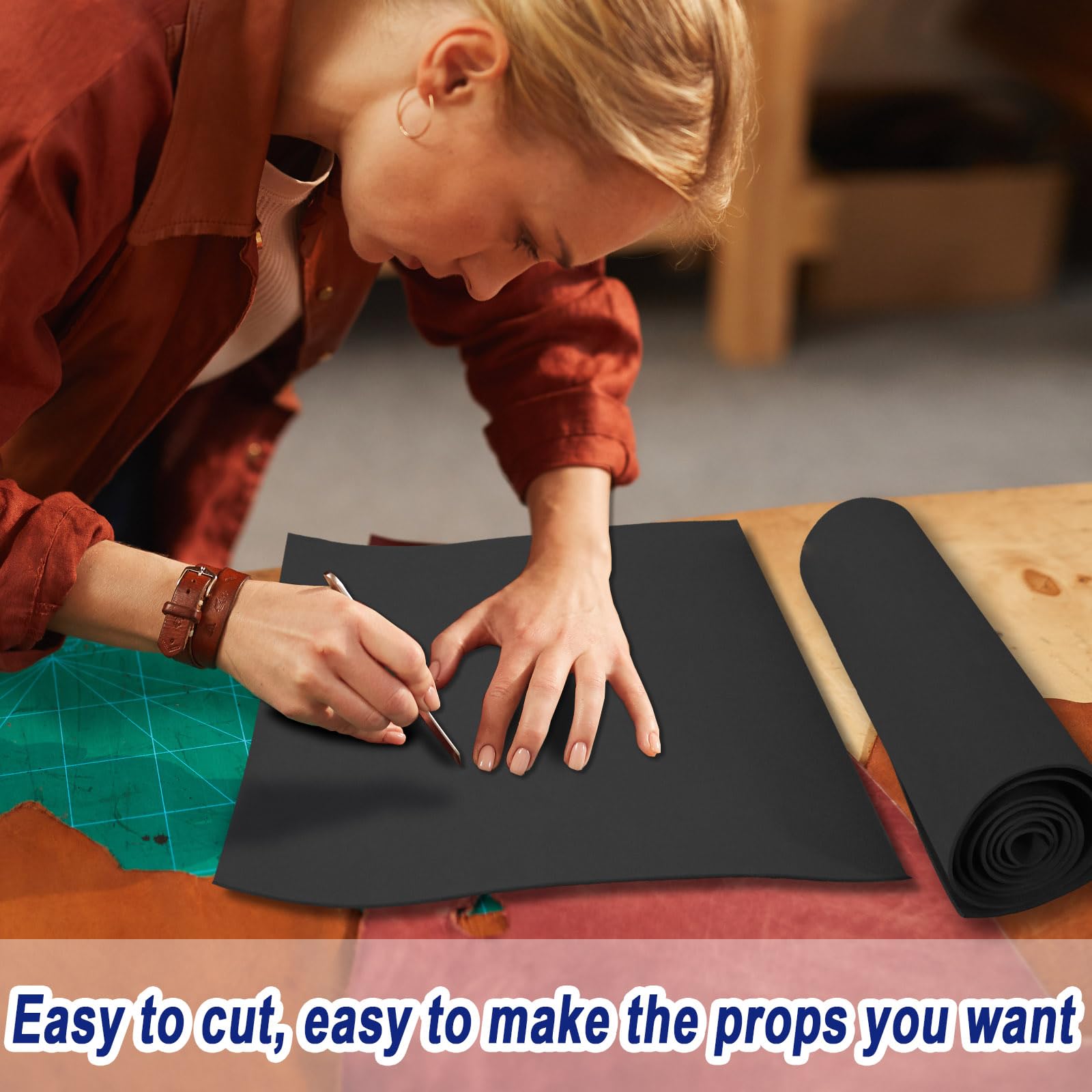 Qidiwin 3mm EVA Foam Roll - 16x59in Craft Foam for Cosplay, DIY Projects & Costumes - High Density 90kg/m3, Durable, Easy to Cut, Perfect for Large Designs(3mm Black)