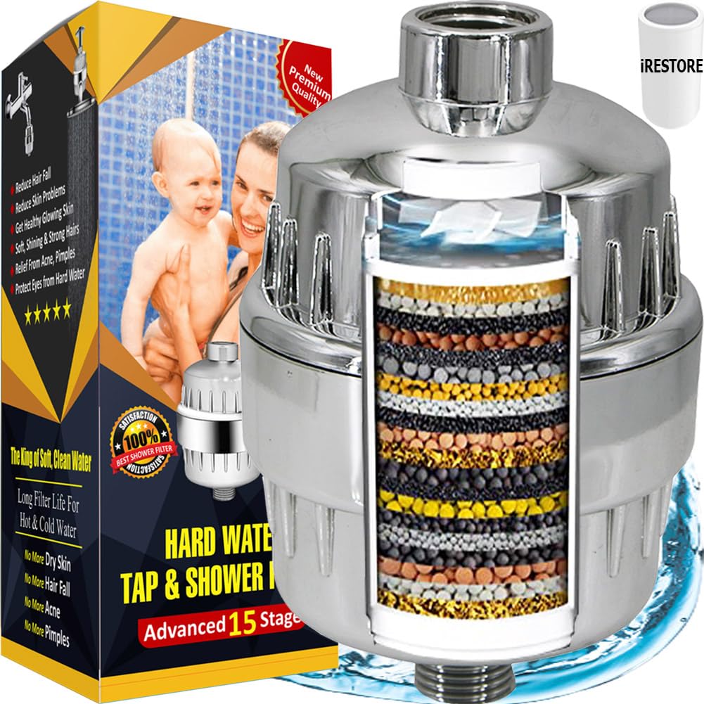 Home Bathroom Tap Water Filter - 20 Stage Shower Softener Reduce Chlorine Salt Effectively From Rain, Borewell, Well Municipality Apartments & Flats Water For Glowing Skin Stops Hair Fall