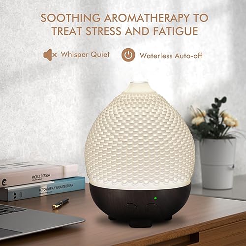 Miniatura 5 de Essential Oils Diffuser Ceramic 250ml - Ultrasonic Aromatherapy Diffuser 3D Printing Dome, Cool Mist Air Freshener with 2 Mist Modes 7 Colors LED