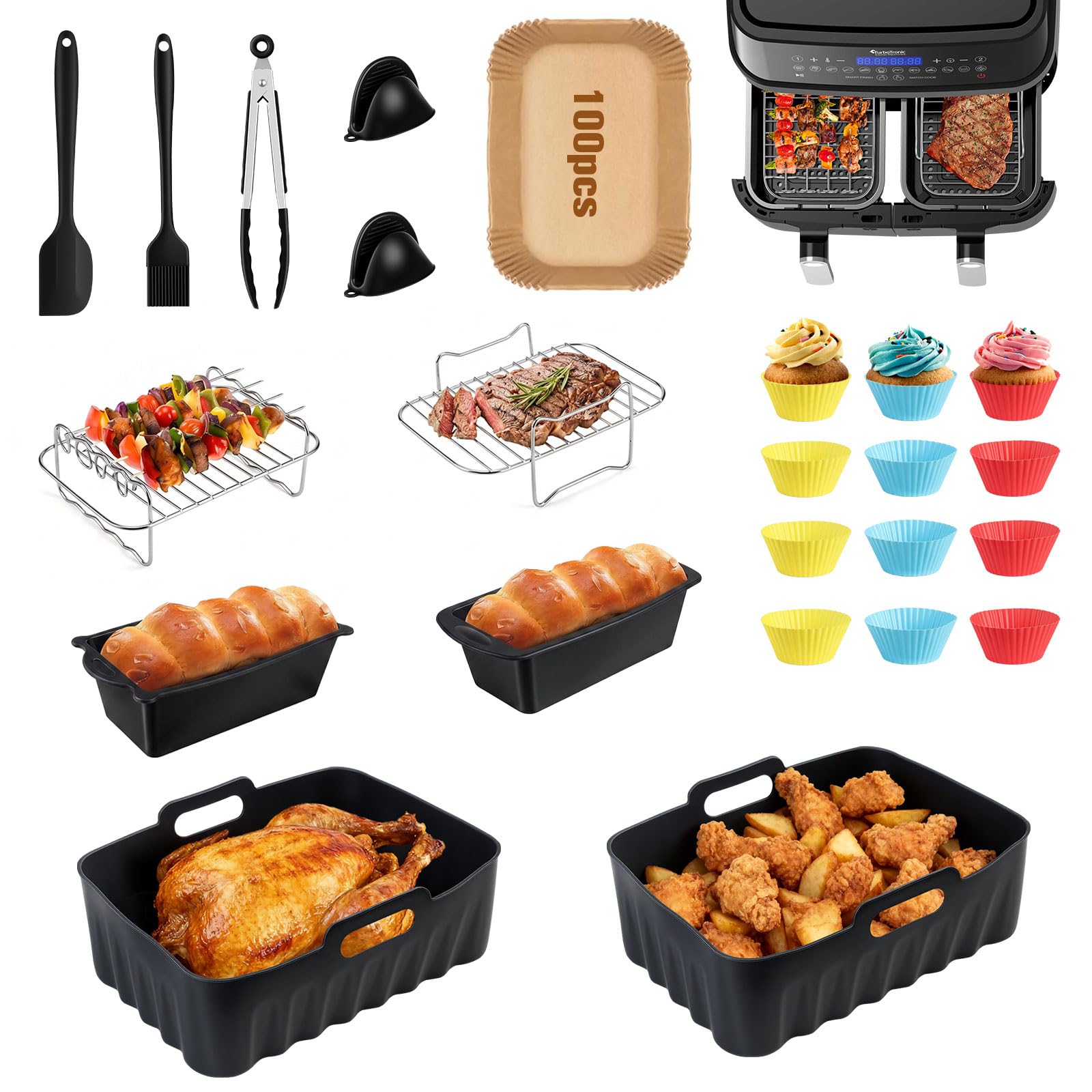 24 sztuki akcesoriów Ninja Airfryer, forma silikonowa do frytkownicy na gorące powietrze, akcesoria do Ninja Foodi Max Dual Zone AF400EU AF300EU 7,6-9,5L, wkładka silikonowa do frytkownicy Air Fryer