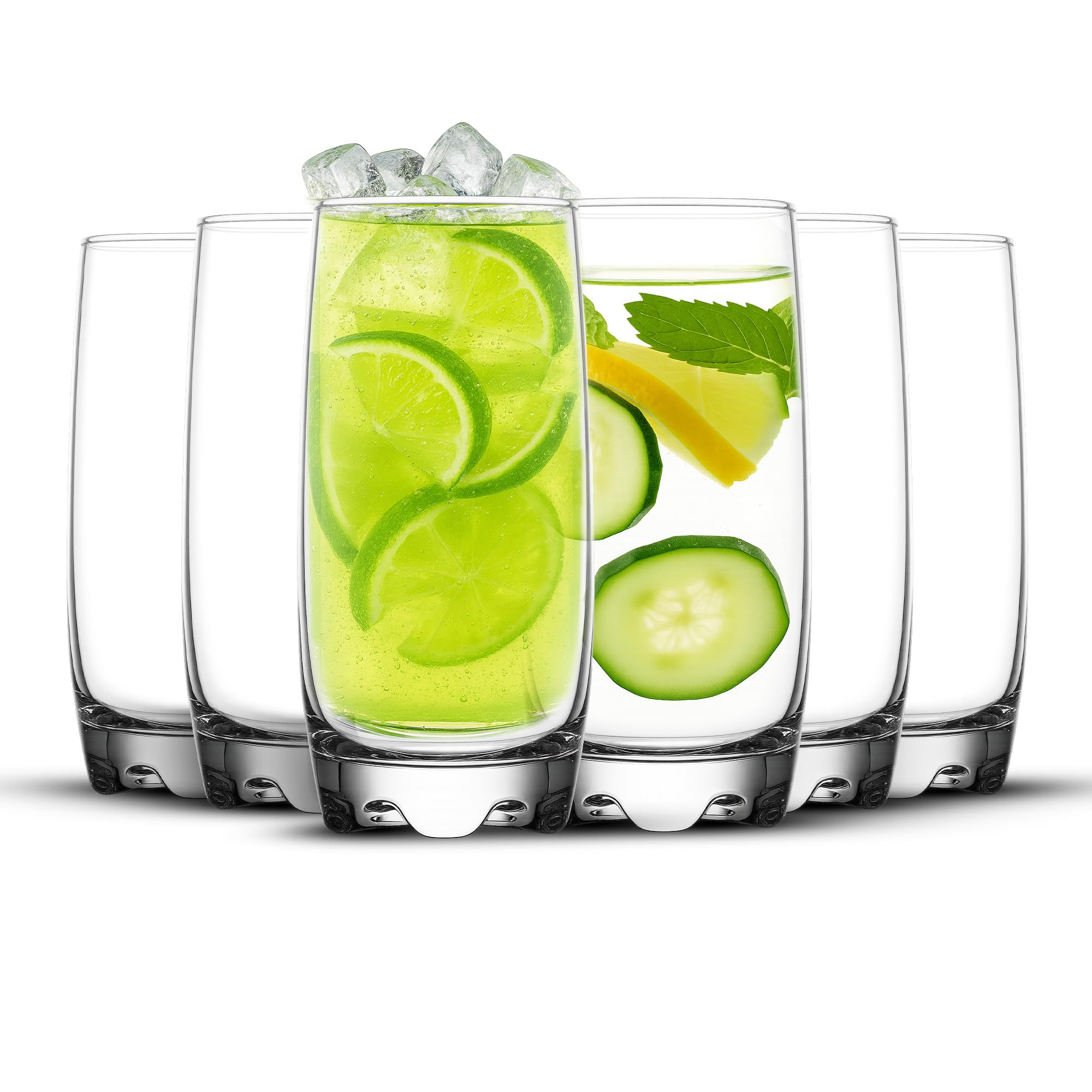 Drinking Glasses Set of 6, Lead-Free, Durable and Stylish for Water Glass, Juice Glass, Mojito Glass Cups, and Mixed Drink Cocktail Glasses & Tumblers, Highball Glasses (Design 33)