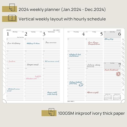 Miniatura 2 de POPRUN Agenda 2024 diaria, semanal y mensual de 8.5 x 10.5 pulgadas, agenda 2024, libro de citas con ranuras horarias, tapa dura, pestañas