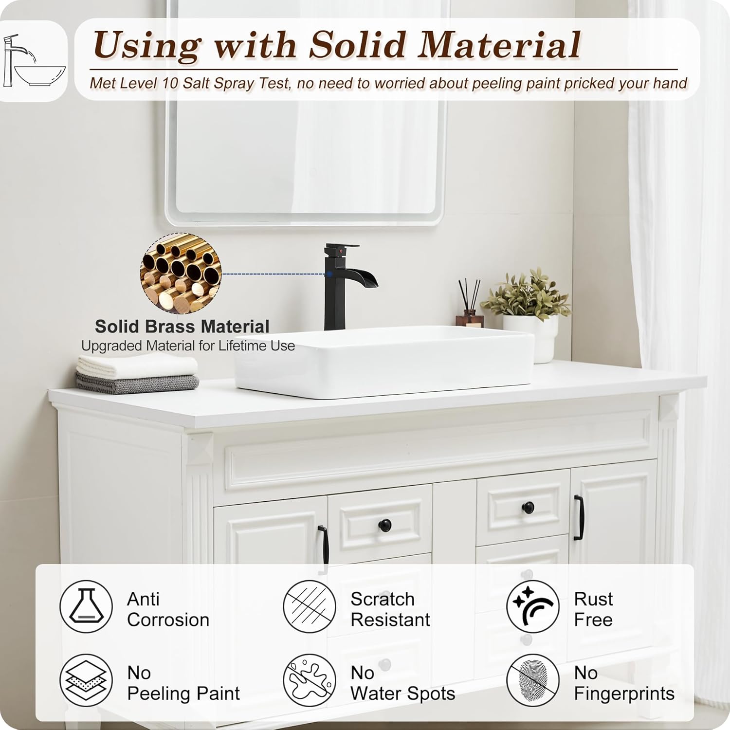 Vessel Sink Faucet Black, 12 Inch Waterfall Tall Bathroom Faucet One Hole with Pop-Up Drain & Pre-Installed Hoses, Single Handle for Bathroom Sink Bowl Deck Mount, Modern, Brass Material - Image 4