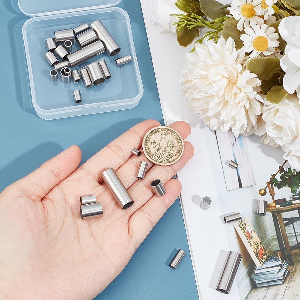 UNICRAFTALE 40 Pcs 8 Sizes 5/7/8/8.5/10/12/25mm Tube Spacer Beads Morse Code Bead Stainless Steel Loose Beads Tube Large Hole Spacer Beads Smooth Surface Beads Finding for DIY - Image 4