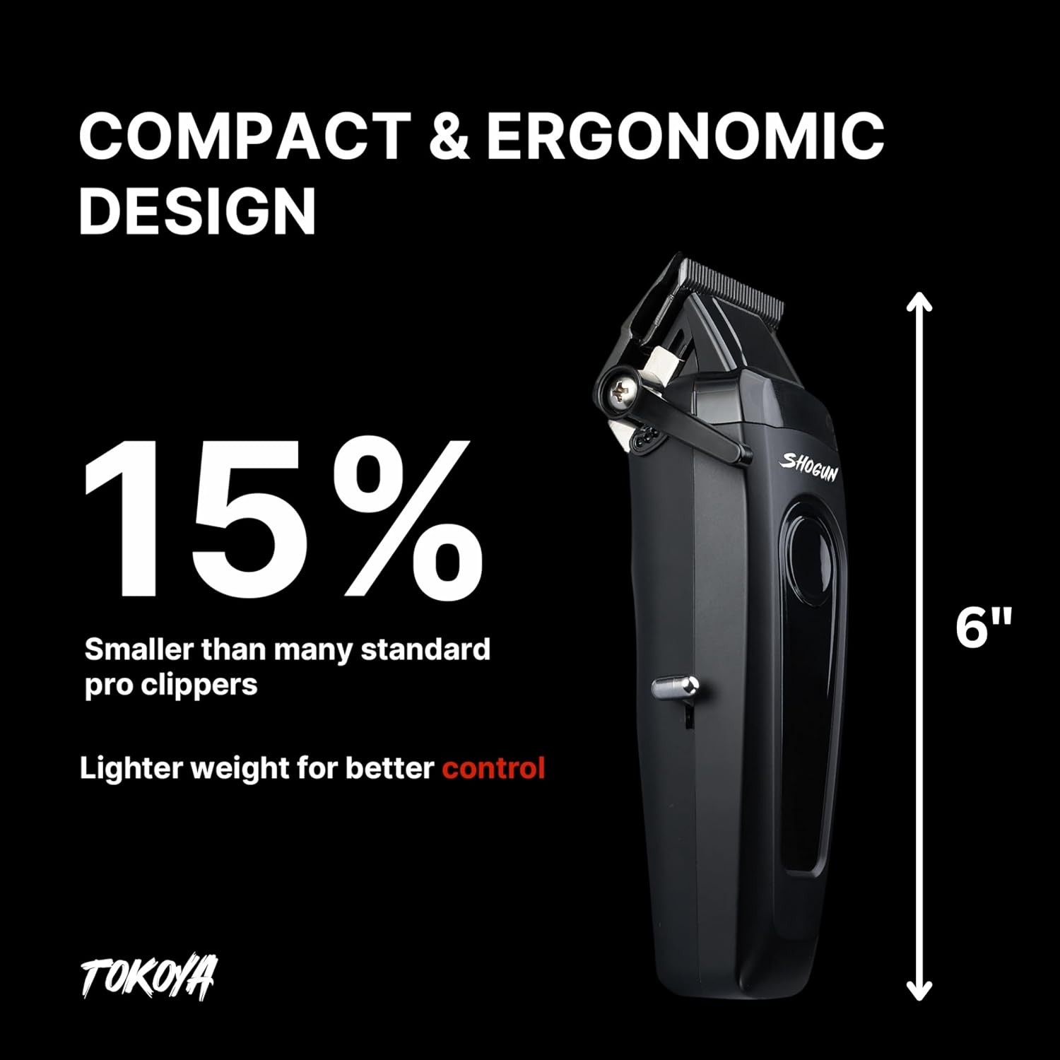 Shogun Professional Hair Clippers – Black Titanium DLC Blade, 7500 RPM Brushless Motor, Adjustable 5-Click Lever, LED Display, USB-C Charging, Cordless Barber Clippers with Guards & Dock