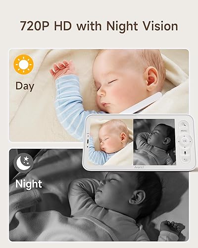 Miniatura 4 de ARENTI Pantalla inalámbrica de monitor de bebé de 5 pulgadas, unidad para padres para cámara B2 (pantalla 2, sin control de luz nocturna)