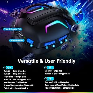 Fachixy Wireless Gaming Headset with LED Light for PS5, PS4, PC, Switch, Laptop, Mac - 2.4GHz & Bluetooth 5.4, 50H Battery, Flip Mic, Lossless Audio, Foldable, Immersive Gaming