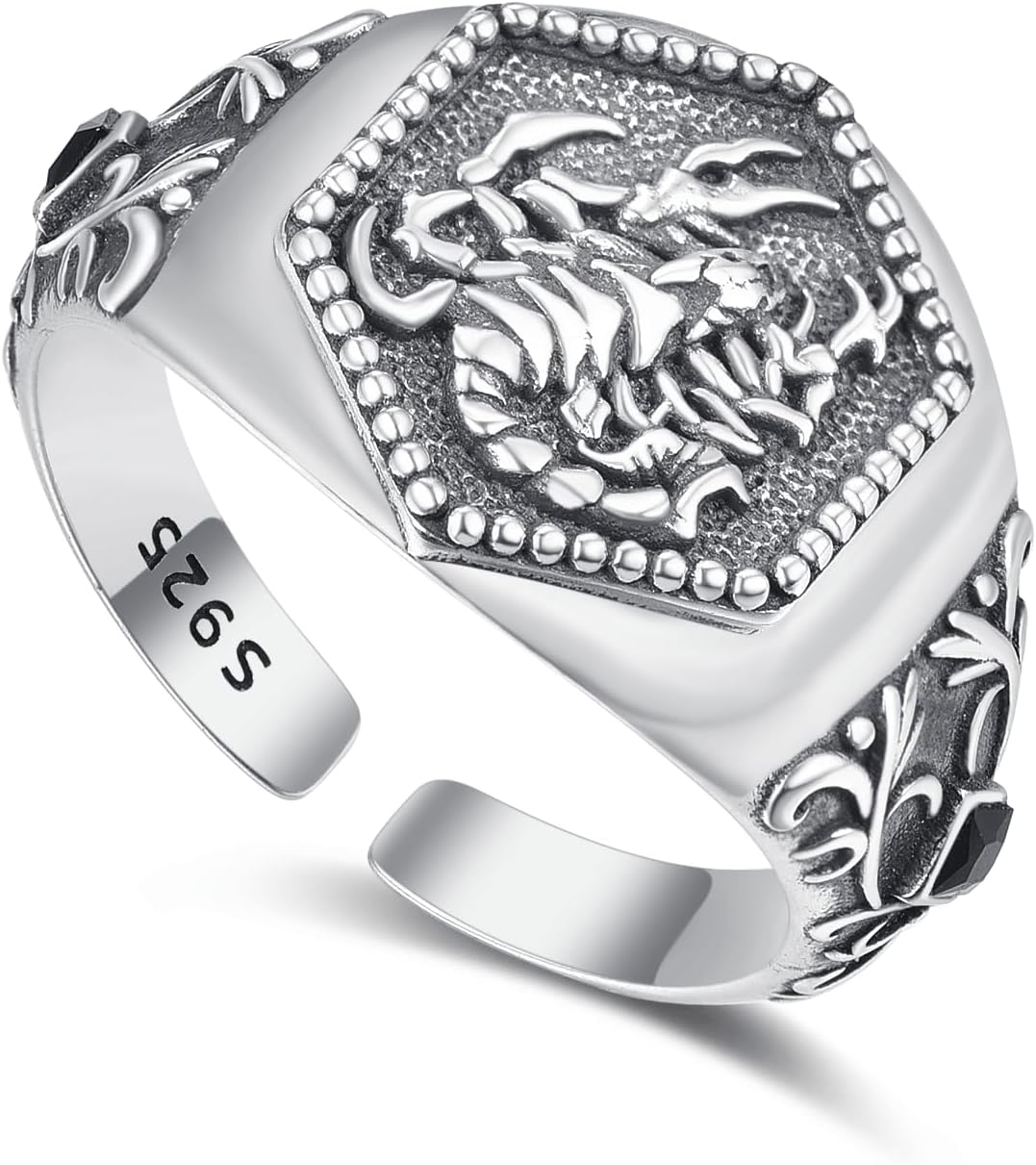 Palpitate Norse Viking Ring 925 Sterling Silver Adjustable Open Ring Runic Jewelry for Men