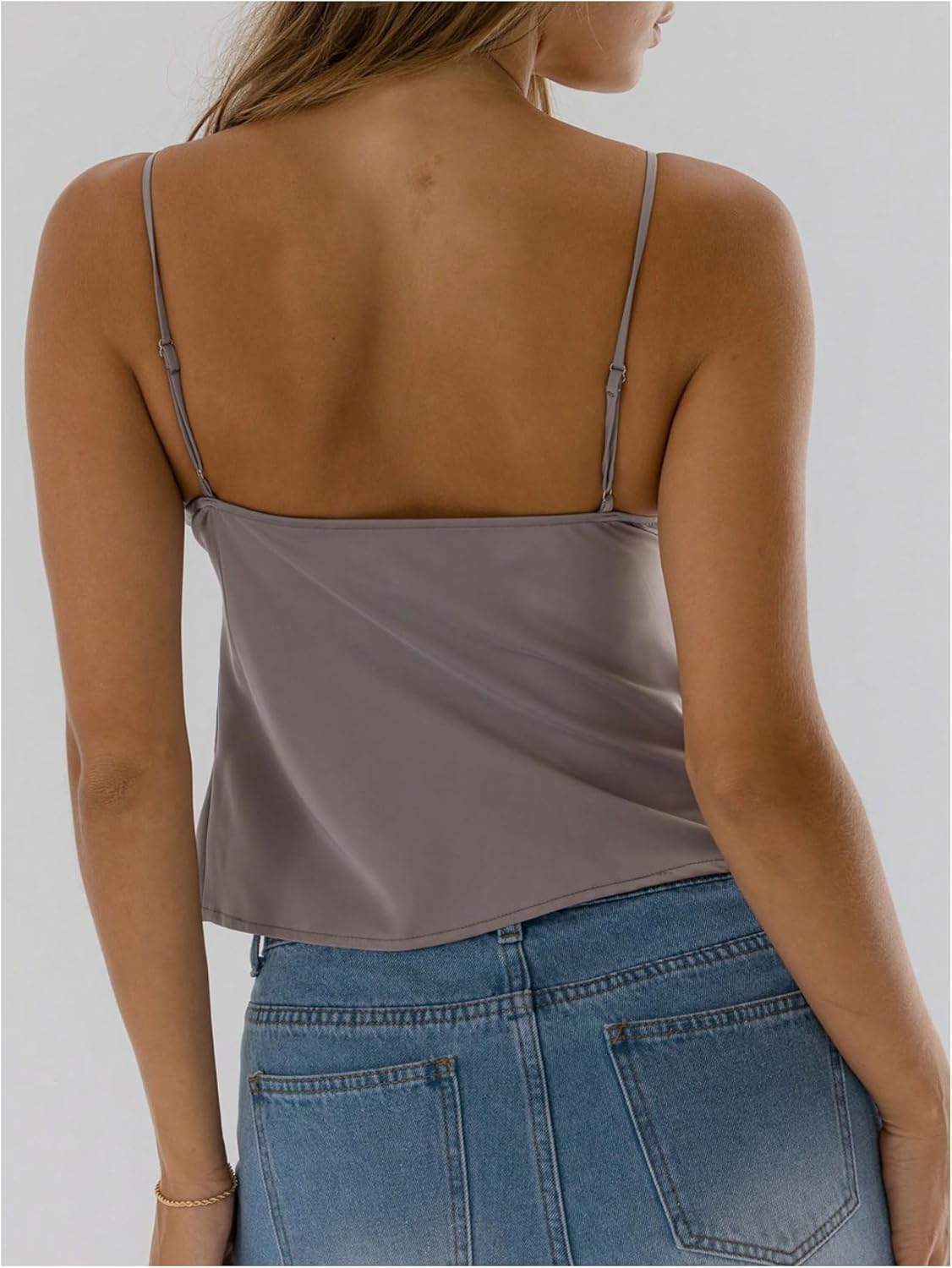 MakeMeChic Women's Summer Tank Tops Sleeveless Floral Lace V Neck Trim Spaghetti Strap Low Cut Crop Top - Image 2