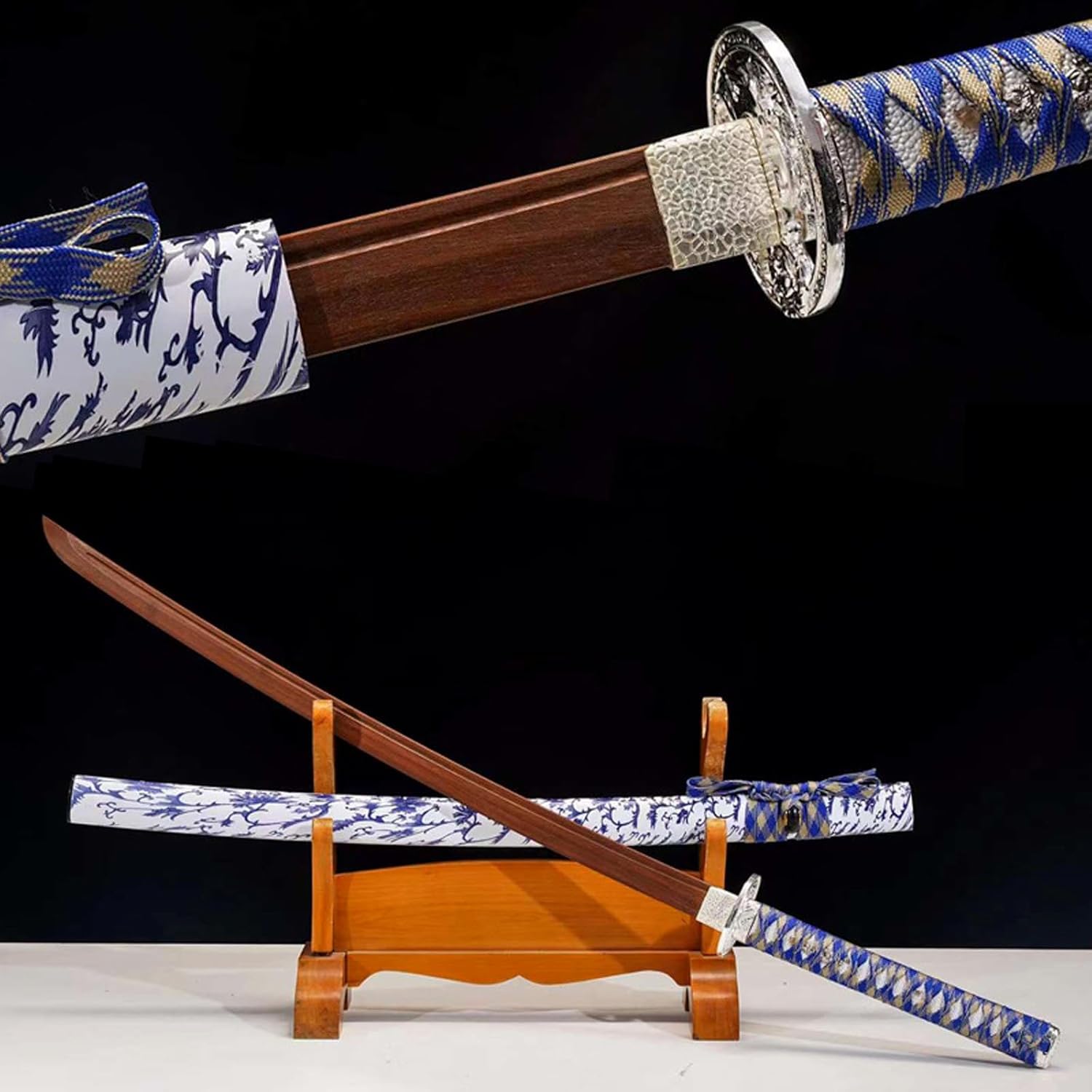 Naturalny ciężki drewniany Bokken, ręcznie robiony miecz samurajski z osłoną, japońska katana do wyświetlania, cosplay, kolekcja, trening Kendo/Iaido/Bushido-103CM