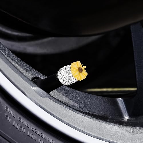 Miniatura 5 de Paquete de 4 tapones de válvula brillantes  Tapas de válvula de neumáticos a prueba de polvo con diamantes de imitación  universales para