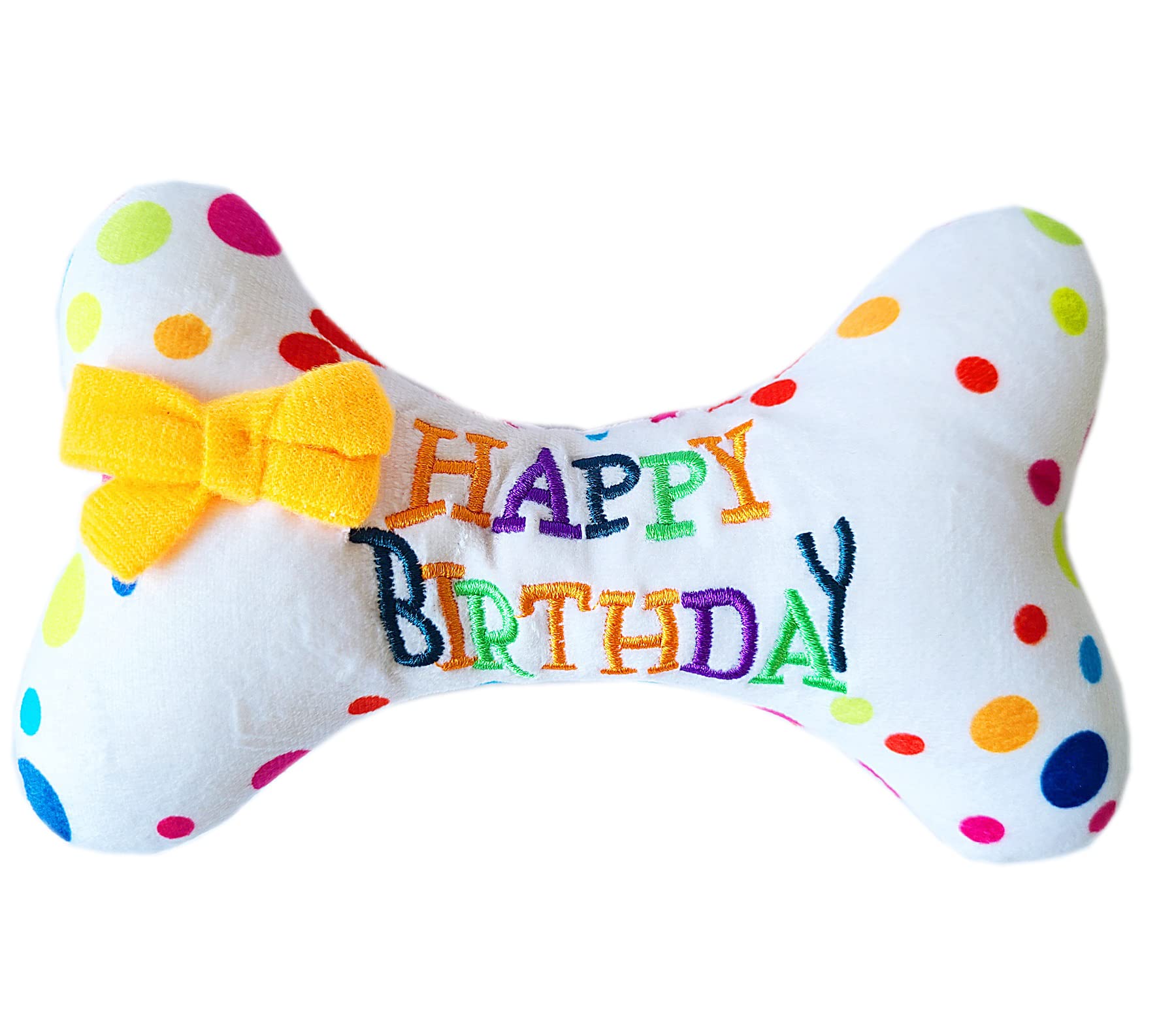 TIKSON Dog Toy Stuffed Happy Birthday Plush Squeaking Pet Toy Chew for Puppies Bone