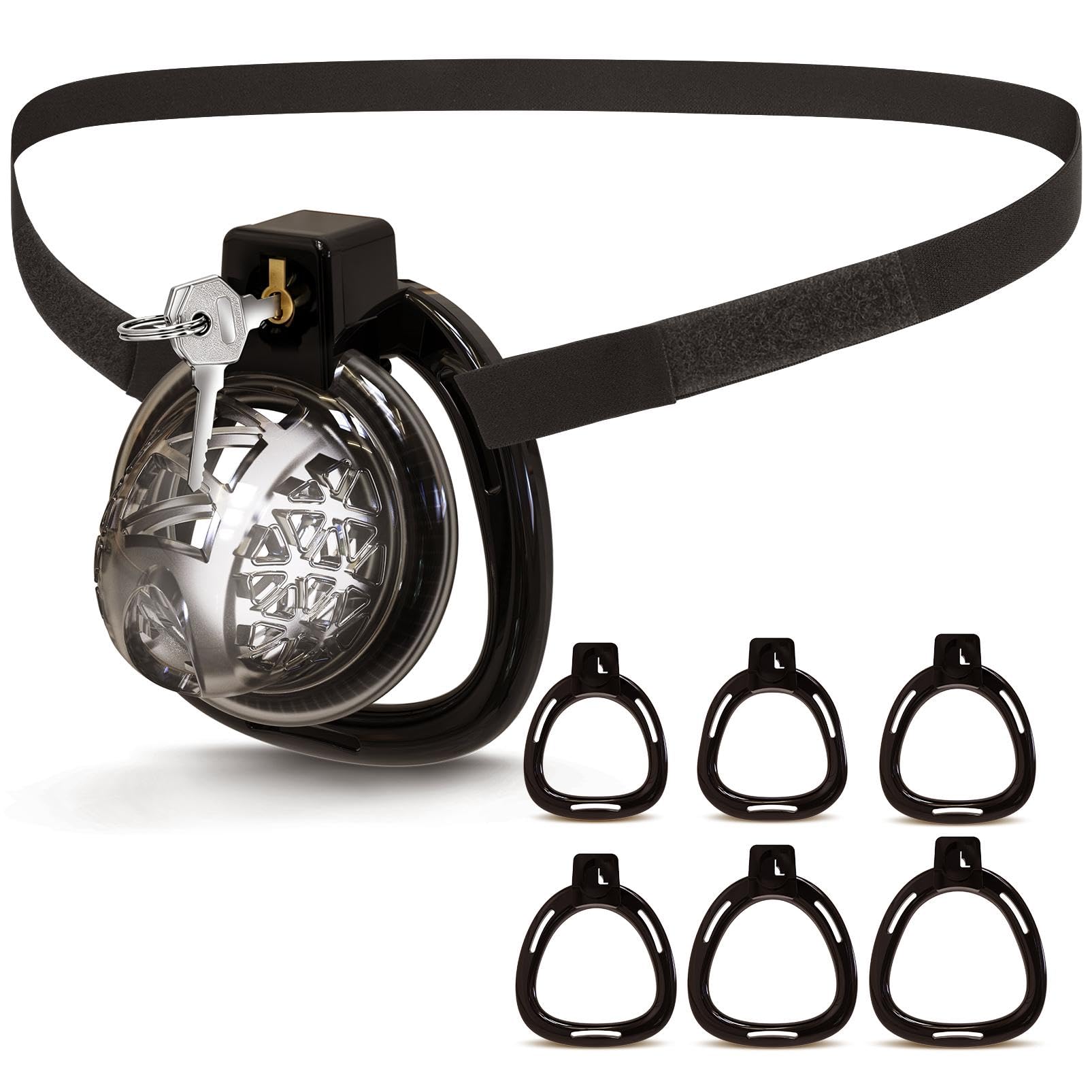 UTIMI Male Chastity Belt Soft Silicone Cock Cage with 6 Rings Black Medium