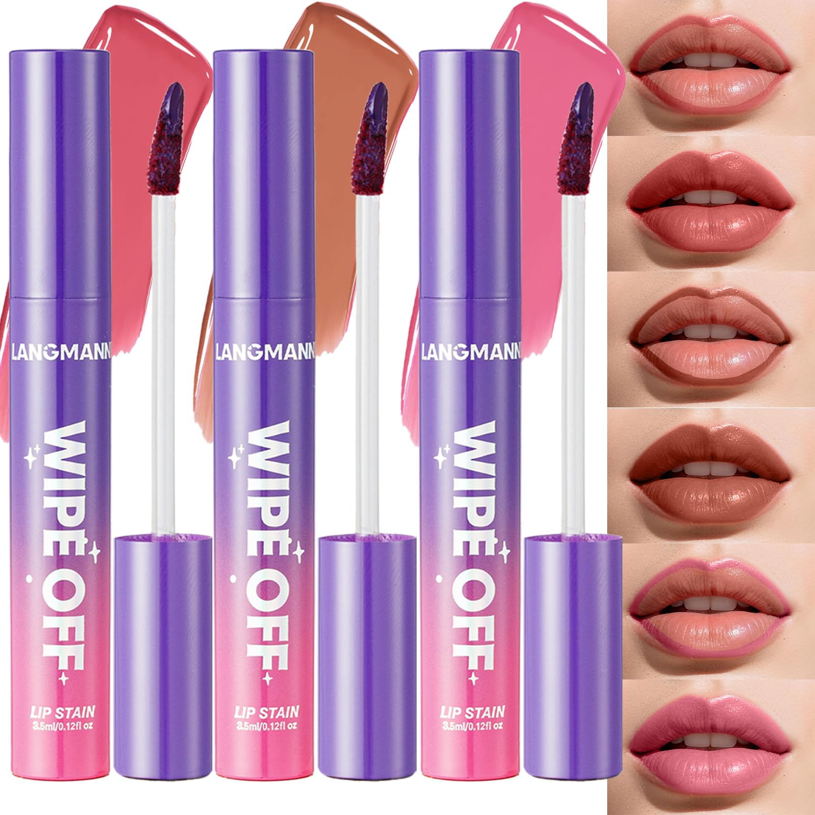 Lip Stain Masque,Wipe Off Lip Tint,Waterproof,Transfer proof,Highly Pigmented,Ultra Long Lasting Lip Stain Peel off Makeup With Matte finish for All-day Wear.(#04+#05+#6) #04+#05+#06 0.12 Fl Oz (Pack of 3)
