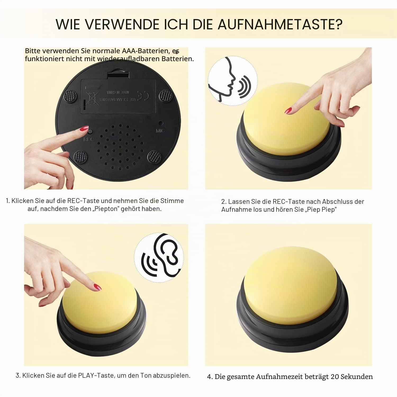 Buzzer mit Aufnahmefunktion, Intelligenzspielzeug für Hunde, Haustier Talking Training Antwort Buzzer, 30 Sekunden Aufnahme &Wiedergabe (6 Stück)
