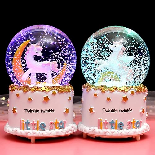 Miniatura 2 de Globo de nieve de unicornio, 3.150 in, caja de música de luna de dibujos animados, decoración del hogar para niñas, niños, nietas, bebés, regalo