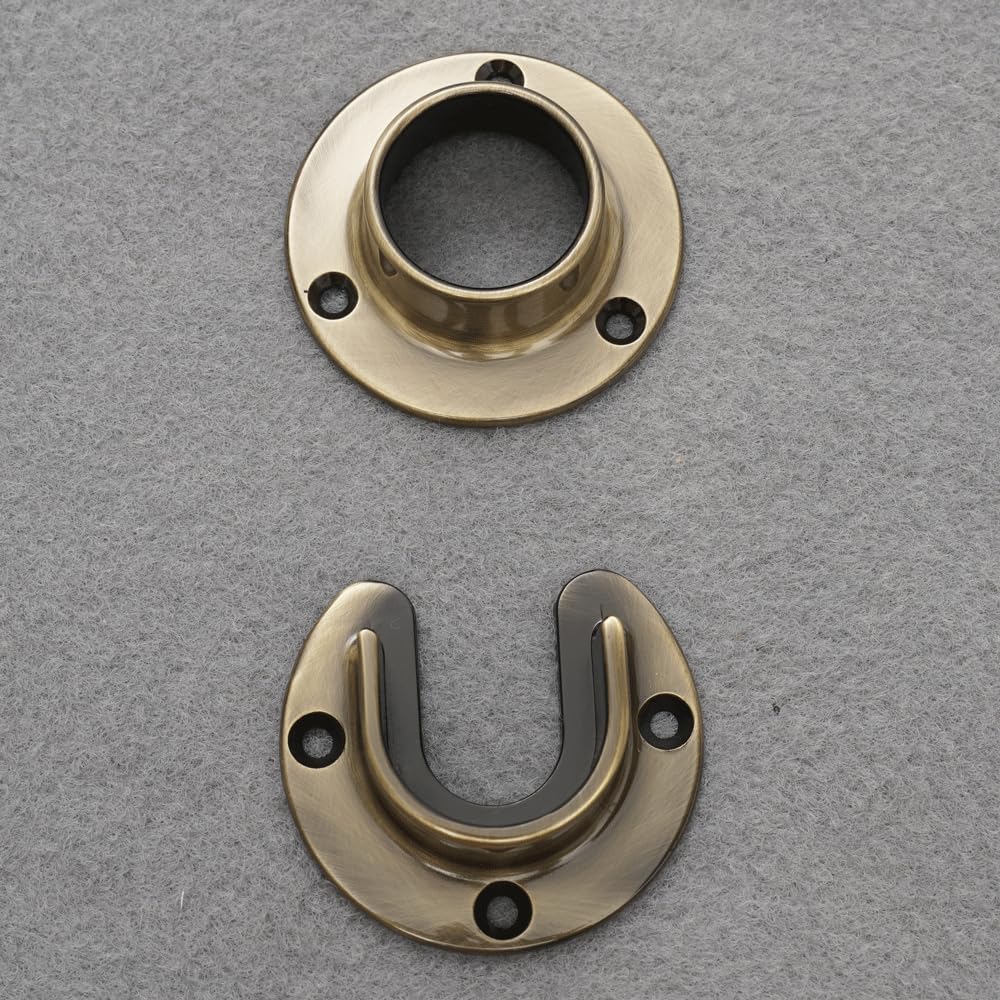 Soporte para barra de armario, paquete de 4 unidades, metal resistente, soporte de extremo de barra de 1-1/4 pulgadas para cortina de ducha de armario, enchufe de poste de armario (latón antiguo)