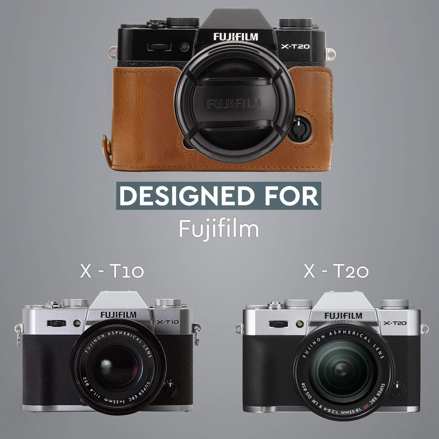 Megagear Custodia In Finta Pelle Per Fujifilm X-T30, X-T20 (16-50Mm / 18-55Mm Lenses), X-T10 Marrone Chiaro