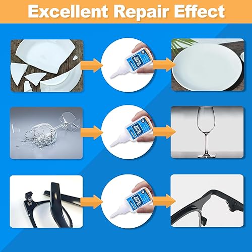 Miniatura 4 de Pegamento para vidrio, 1.23 onzas, adhesivo de curado súper rápido para plástico, cerámica, madera, metal, vidrio, goma, manualidades, transparente,