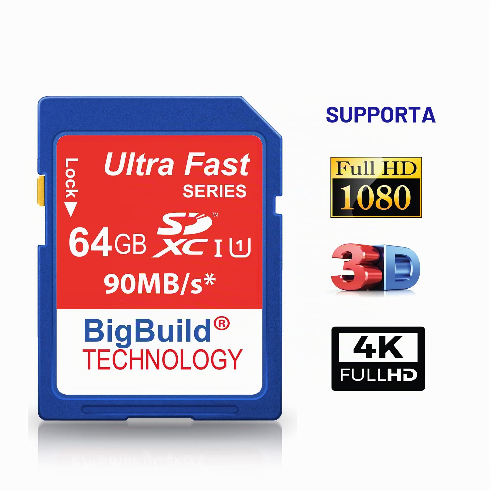 64GB Ultra Fast SDXC 90MB/s scheda di memoria compatibile con Kodak PIXPRO FZ101, FZ45, FZ55 Fotocamera