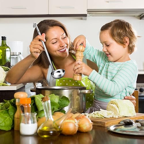 Vista 26 de meekoo Cucharón de acero inoxidable con mango de sopa con borde de vertido para cocina, cocina, salsa de sopa (4 onzas)