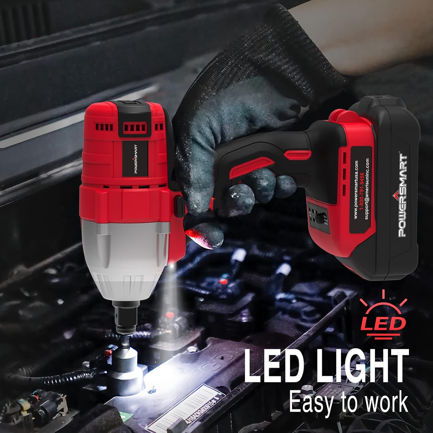 PowerSmart 20V Cordless Impact Wrench 1/2 In. Brushless with 2.0Ah Battery and Charger