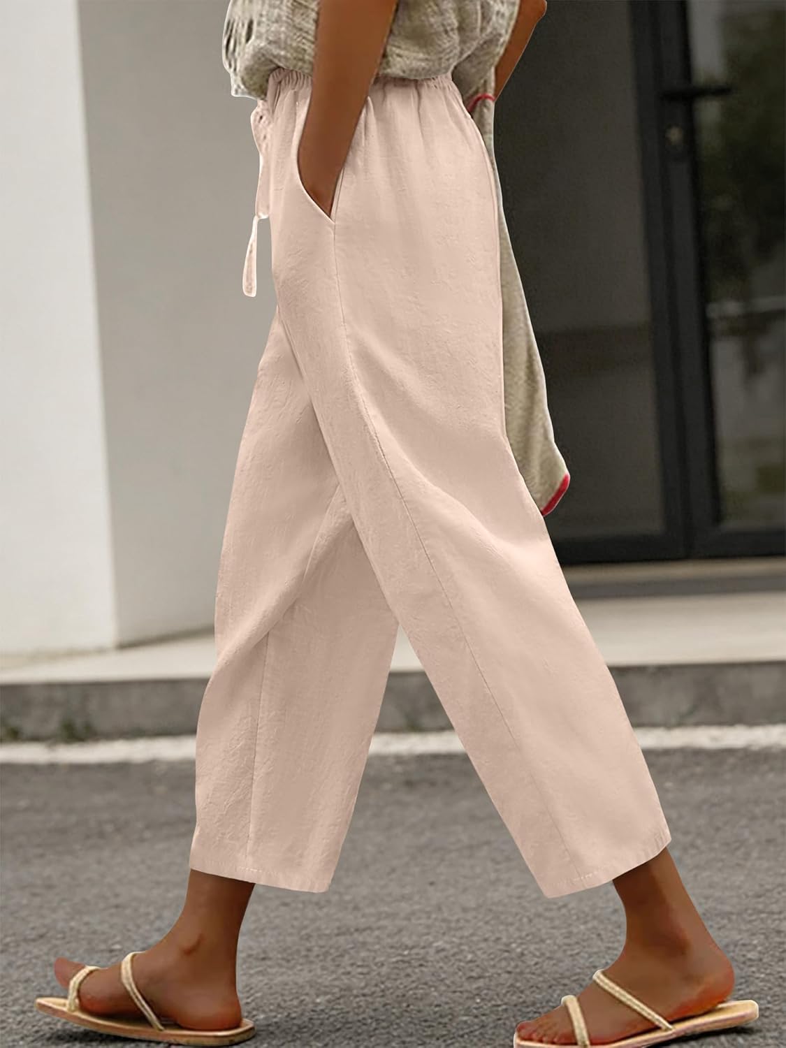 Magritta Women's Cropped Lounge Pants Lightweight Elastic Waist Pant with Pockets Summer Casual Loose Capri Trousers