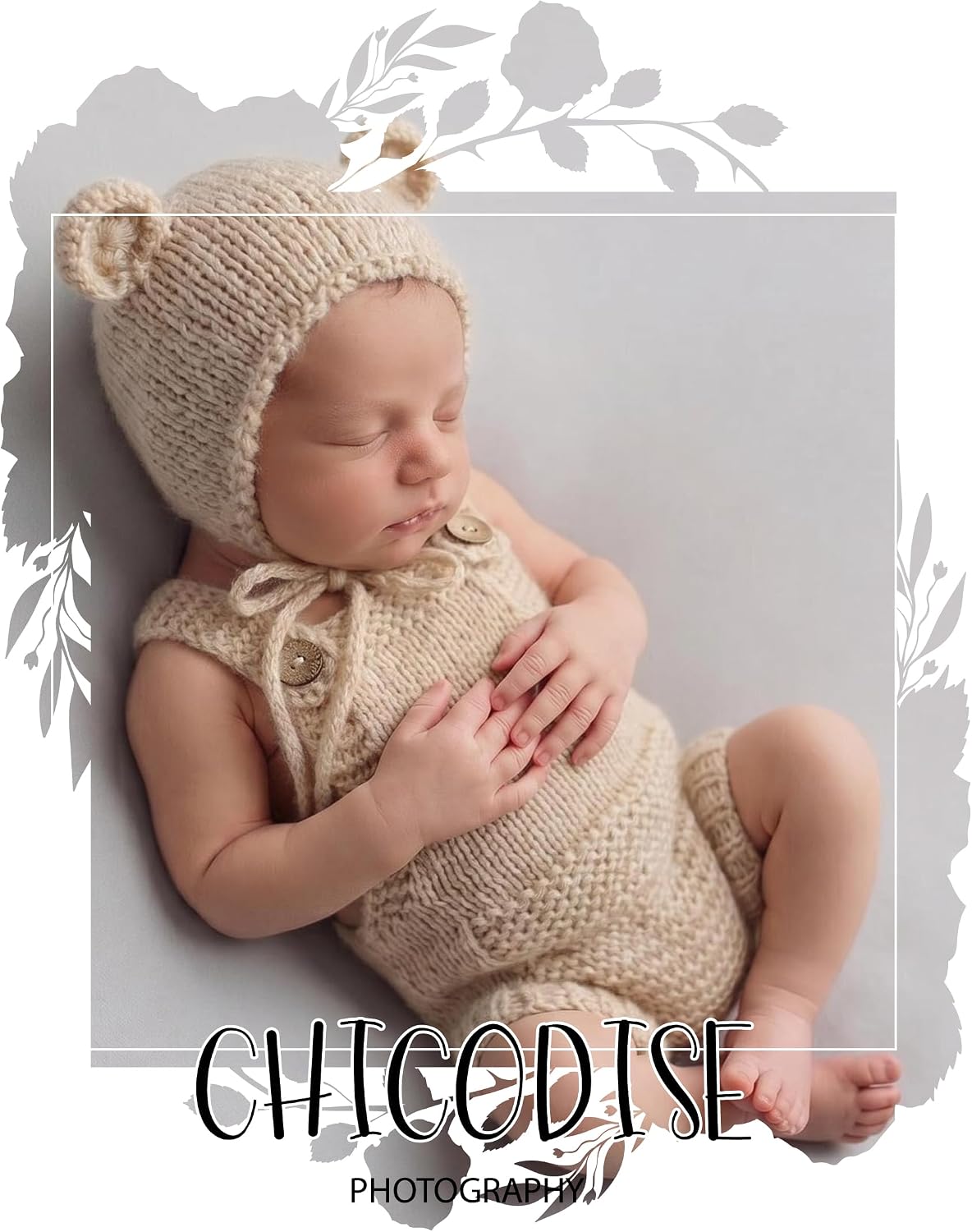 Newborn Knit Bear Outfit Baby Boys Girls Photoshoot Props Costume | New Born Photography Prop, Crochet Knitted Bear Hat and Romper, 0-1Months Infant Photo Shoot Pictures Set