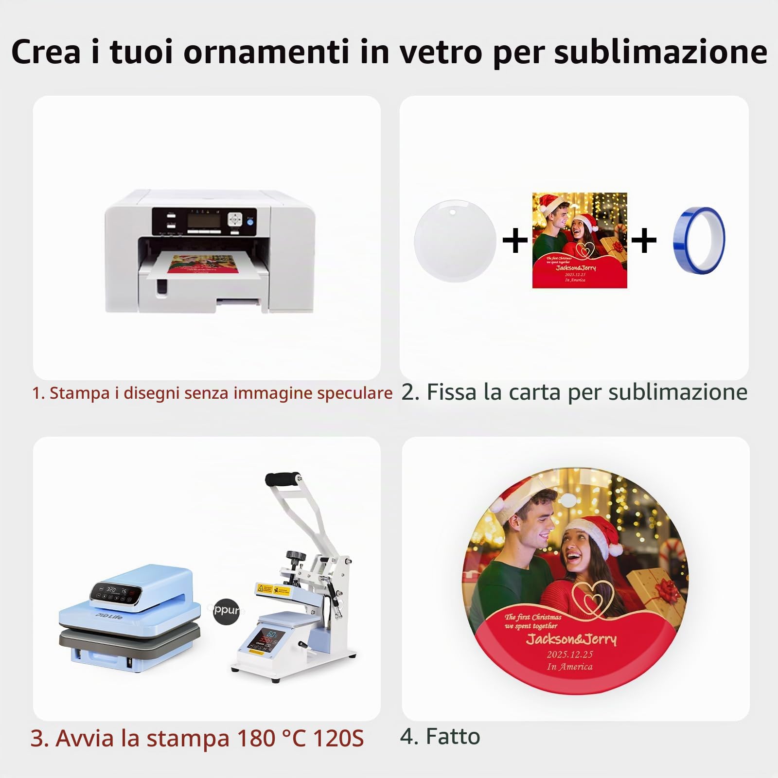 PYD Life 24 pezzi sublimazione ornamento vuoto vetro 7,6 cm ornamento rotondo con nastro rosso per fai da te artigianato personalizzato casa decorazione natalizia bulk