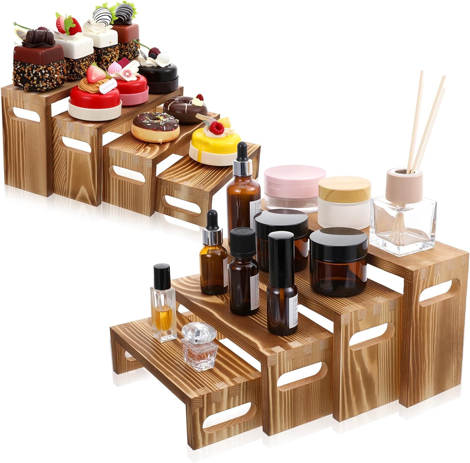 8Pcs 4 Tier Risers Display Stands, Rectangular Wooden Risers for Display on Table, 4 Sizes Dessert Table Displays Set, 2 Set Nature Pine Wooden Stands for Cupcakes, Collectibles, Jewelry, Perfumery - Image 8