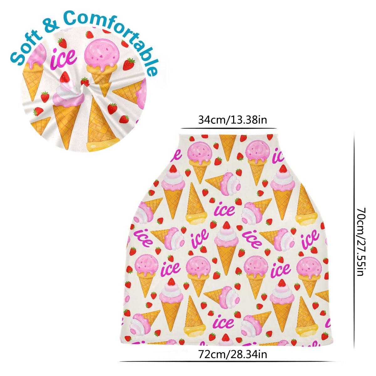 Baby Car Seat Canopy Covers Nursing Cover Stretchy Boys Girls Ice Cream Cone Strawberry Carrier Cover Breastfeeding Cover Breathable