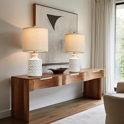 Miniatura 2 de PoKat Juego de 2 lámparas de mesa de cerámica blanca de 18 pulgadas para sala de estar, pequeña junto a la lámpara, dormitorio, mesita de noche,