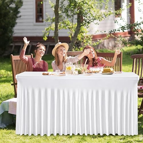 Miniatura 40 de Faldas de mesa negras para mesas rectangulares de 6 pies, funda de elastano para mesas de 6 pies, mantel elástico, lavable, resistente a