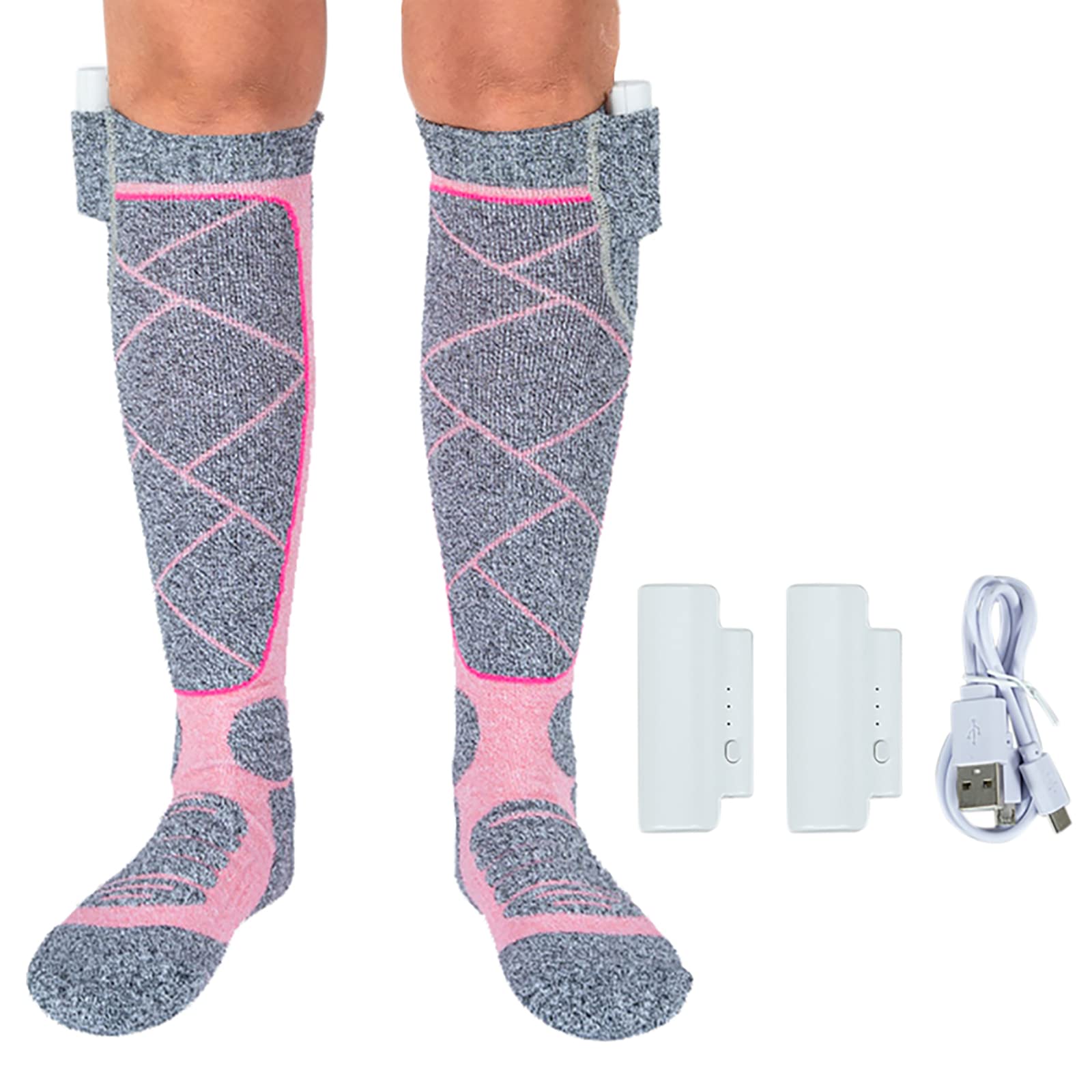 Chaussettes Chauffantes Réglables Respirant USB Chargeant des Chaussettes Chauffantes à Carreaux Chauds pour la Randonnée de Ski d'hiver avec Batterie