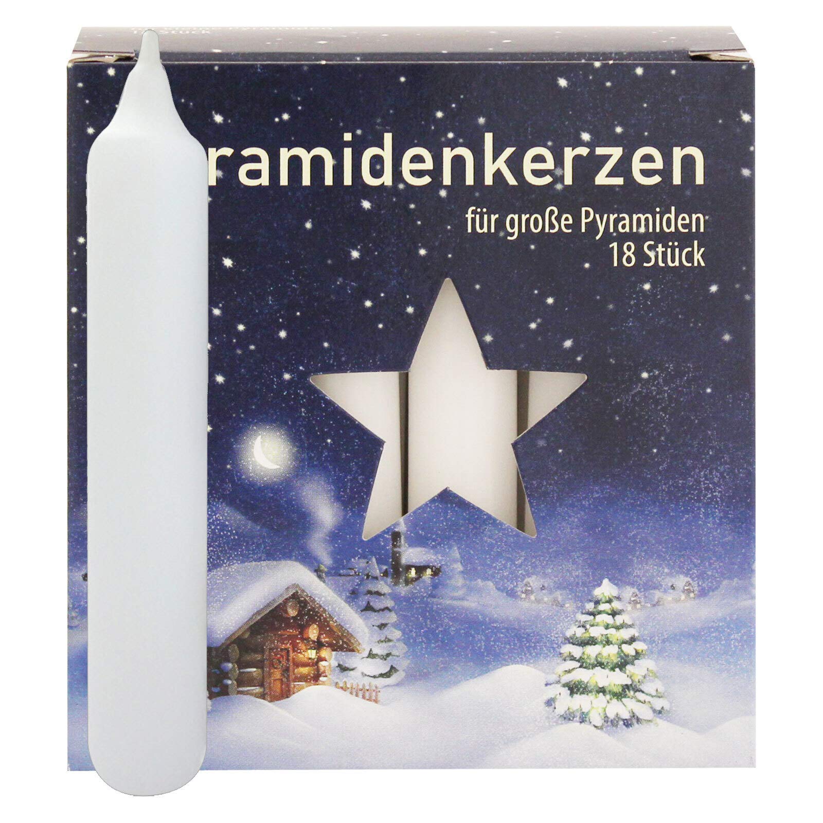 16er Pack Pyramidenkerzen Weihnachtskerzen groß, weiß, ca. 17 x 105 mm (16 x 18 Stück) Christbaumkerzen, Kerzen