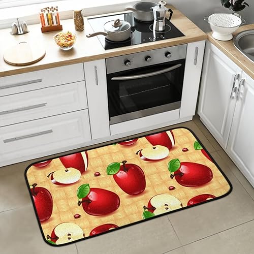 Tapetes de mariquita de manzanas para el suelo de la cocina, alfombra antideslizante de color rojo dorado, alfombra de cocina absorbente, alfombra