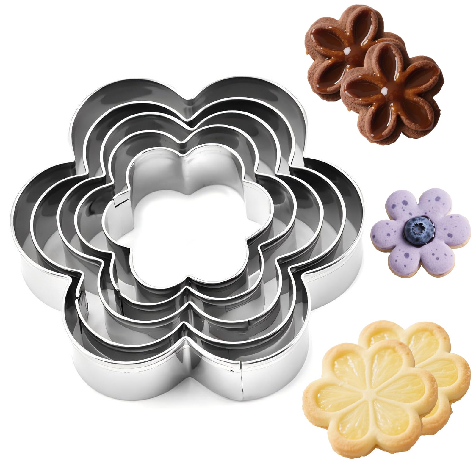 Stampini Per Biscotti A Forma Di Fiore - Set 5 Pezzi In Acciaio Inox