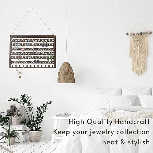Miniatura 2 de KDAE Organizador de joyas de madera montado en la pared, organizador de joyas colgante, organizador de aretes, soporte para collares, pulseras sobre