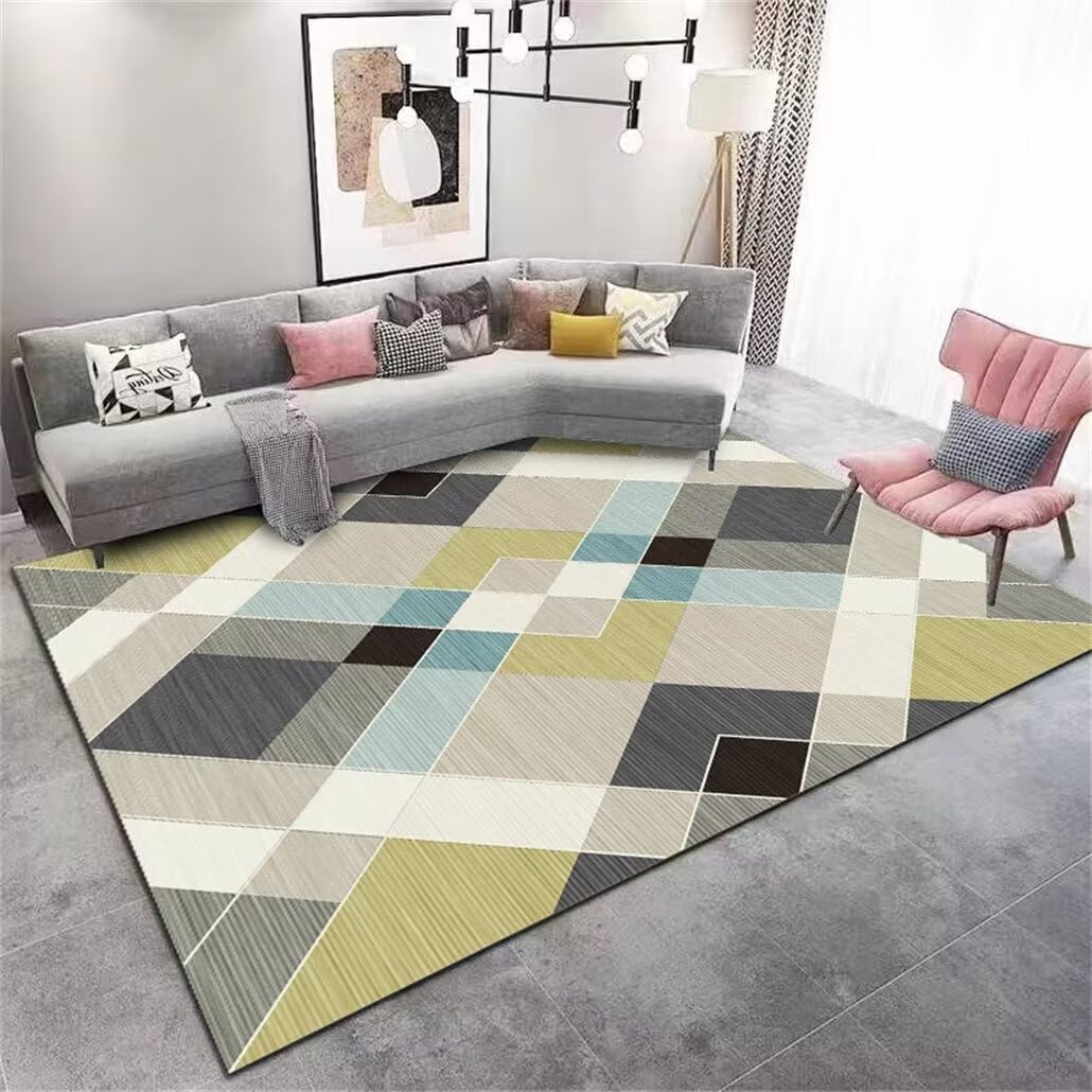 Tapis de chambre lavable et antidérapant gris à motif géométrique