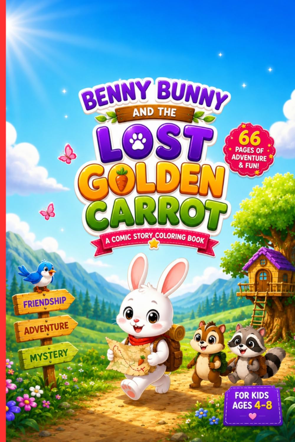 Benny Bunny and the Lost Golden Carrot A Comic Story Coloring Book for Kids Ages 4-8: 66 Fun Adventure Coloring Pages Featuring Bunny Friends, Forest Mysteries, Treasure Hunts, and Animal Adventures