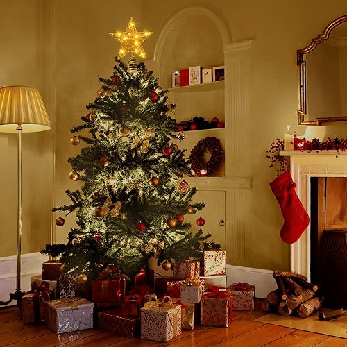 Vista 7 de 11.8 Inch LED Star Tree Topper - Gold Metal Ornament with 20 Lights for Christmas Tree Decoration New Year Holiday Decor Dorado