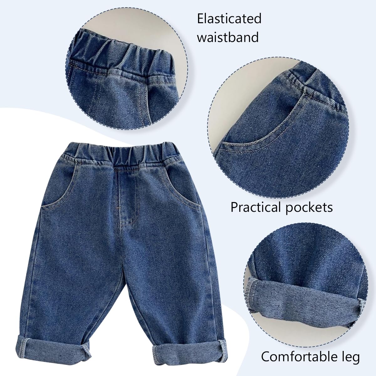 Blau Jeans Baby Mädchen Jungen Jeanshose Gr. 68/74/80/86/92/98/104/110, Kleines Kind beige Jeanshose Denim Pants Mädchen Gerade geschnittene Jeans 6 Monate-5 Jahre