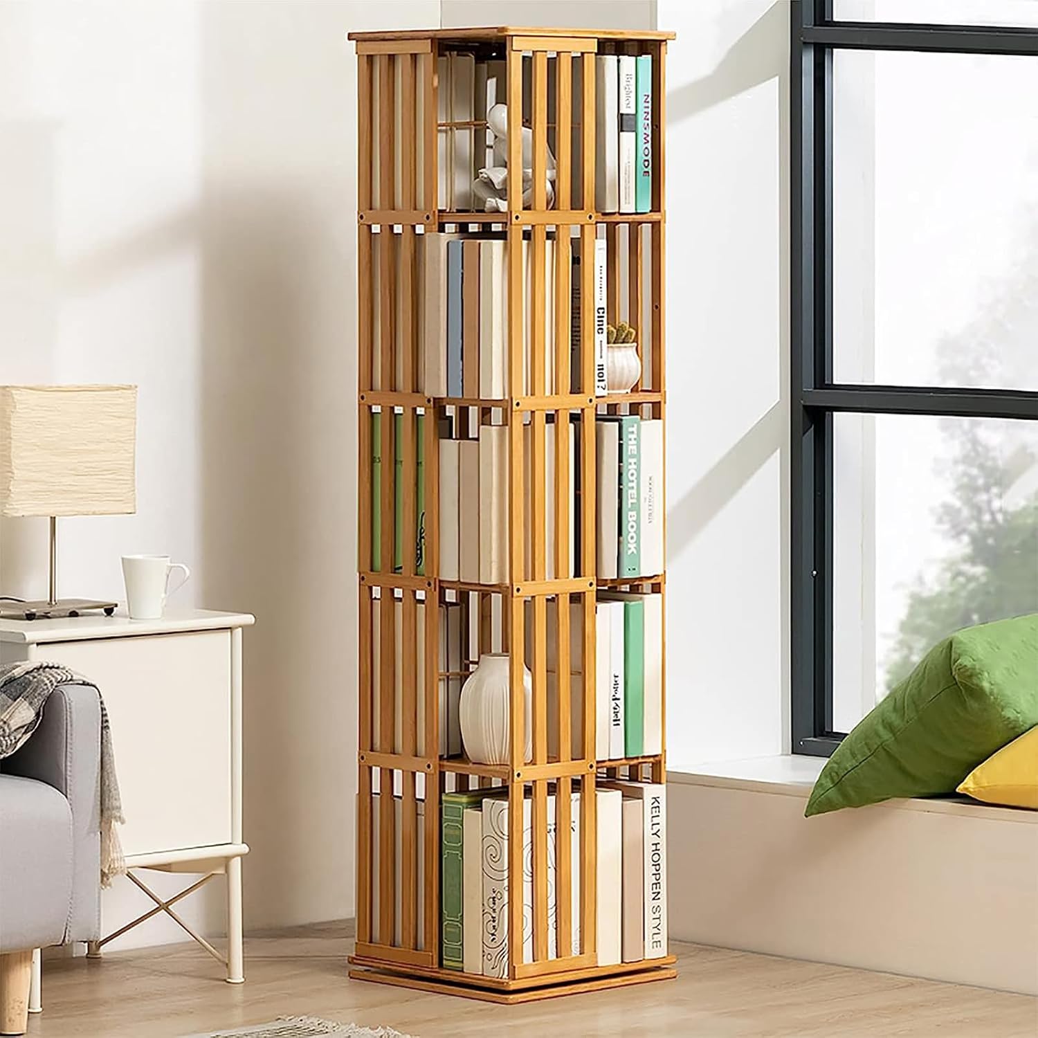 Wooden Rotating Bookshelf, 360 Rotating Bookshelf, Multilayer Rotating